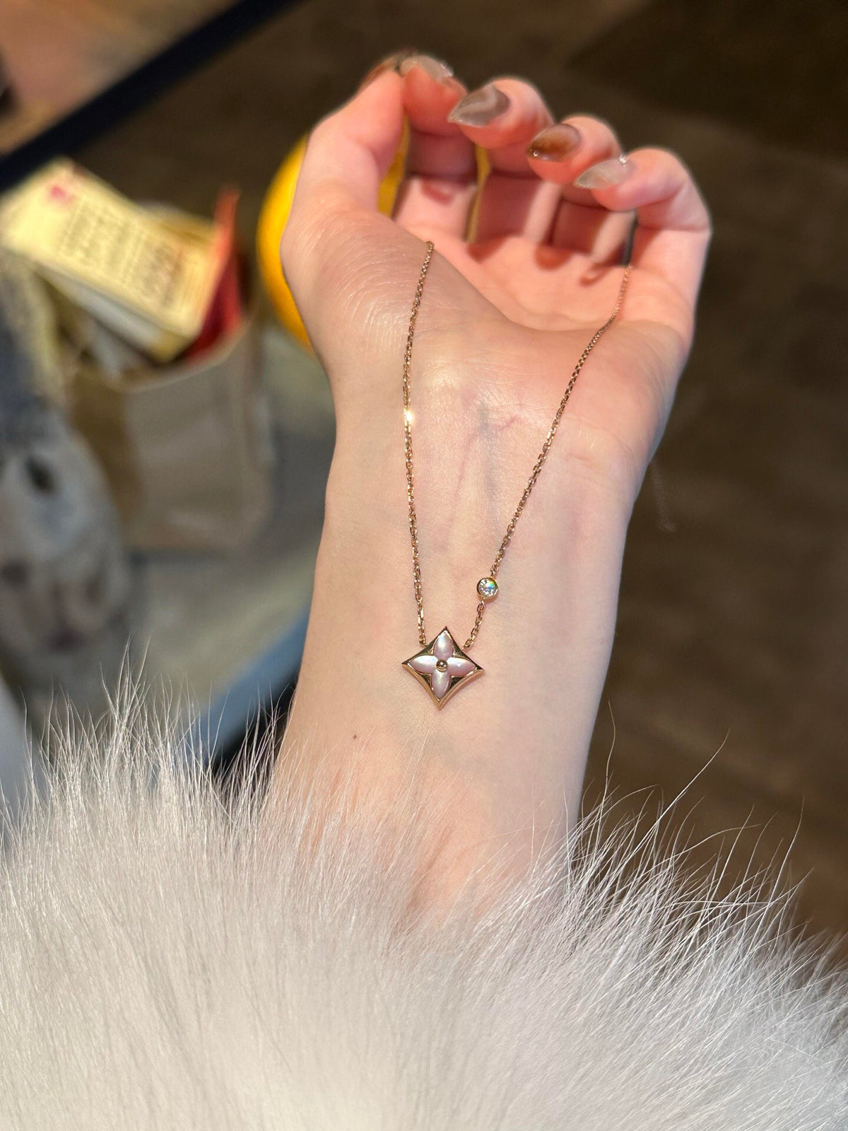 Geometric Emblem Pendant Necklace in Gold-Tone – White Detail front product view