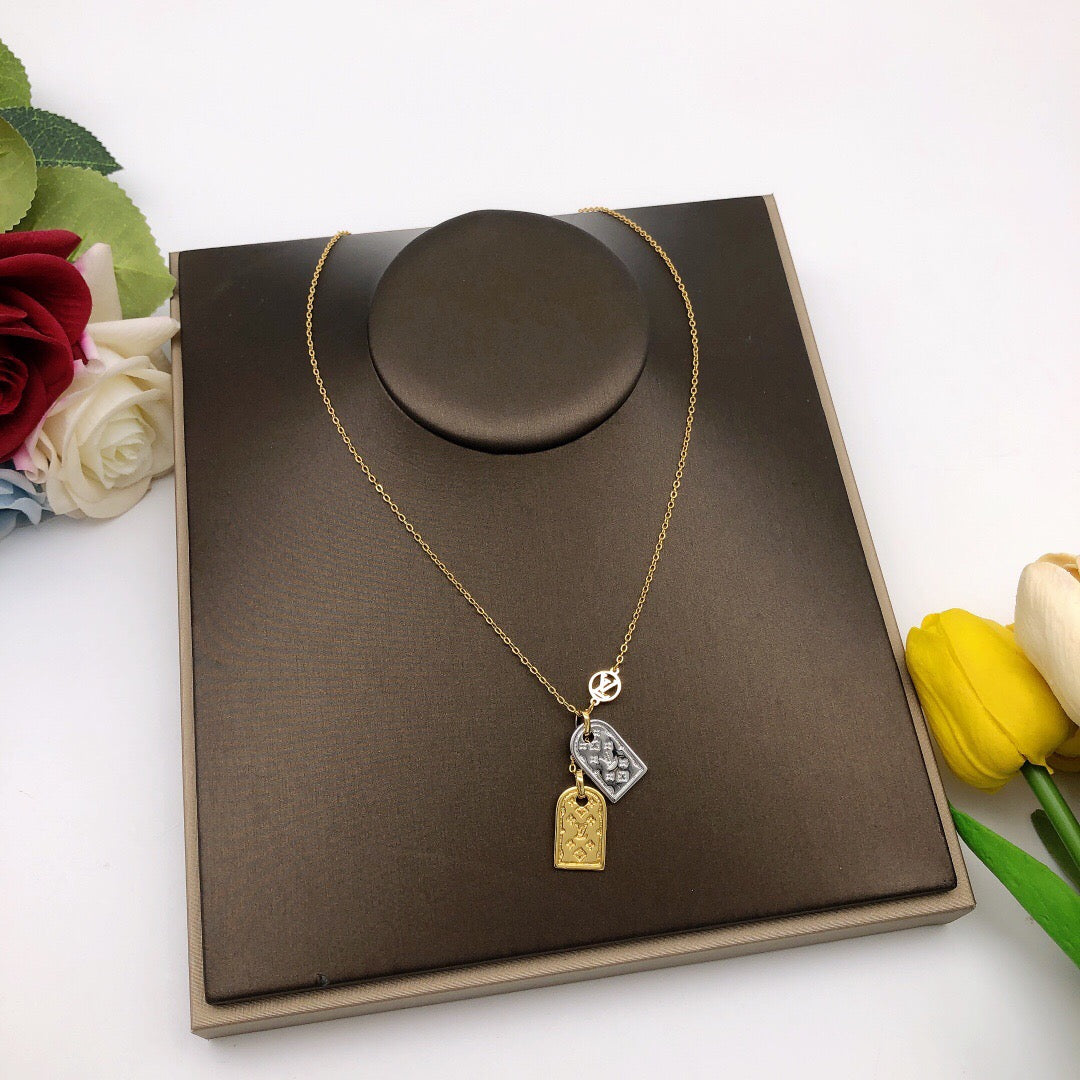Geometric Emblem Pendant Necklace in Gold-Tone – Design 001 front product view