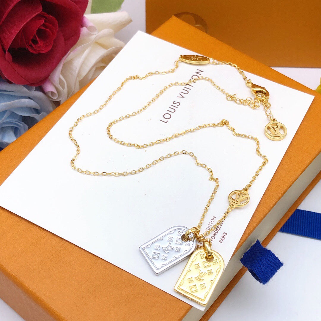 Geometric Emblem Pendant Necklace in Gold-Tone – Design 001 side detail