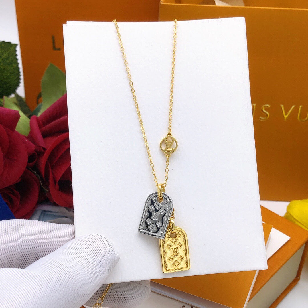 Geometric Emblem Pendant Necklace in Gold-Tone – Design 001 detail view
