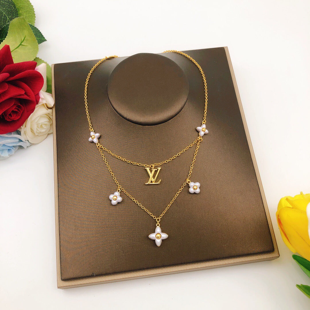 Floral Double-Layer Pendant Necklace styled product view