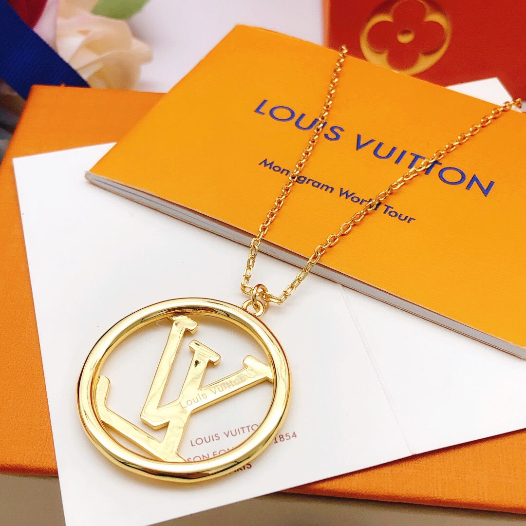 Round Pendant Necklace in Gold-Tone – Design 002 front product view