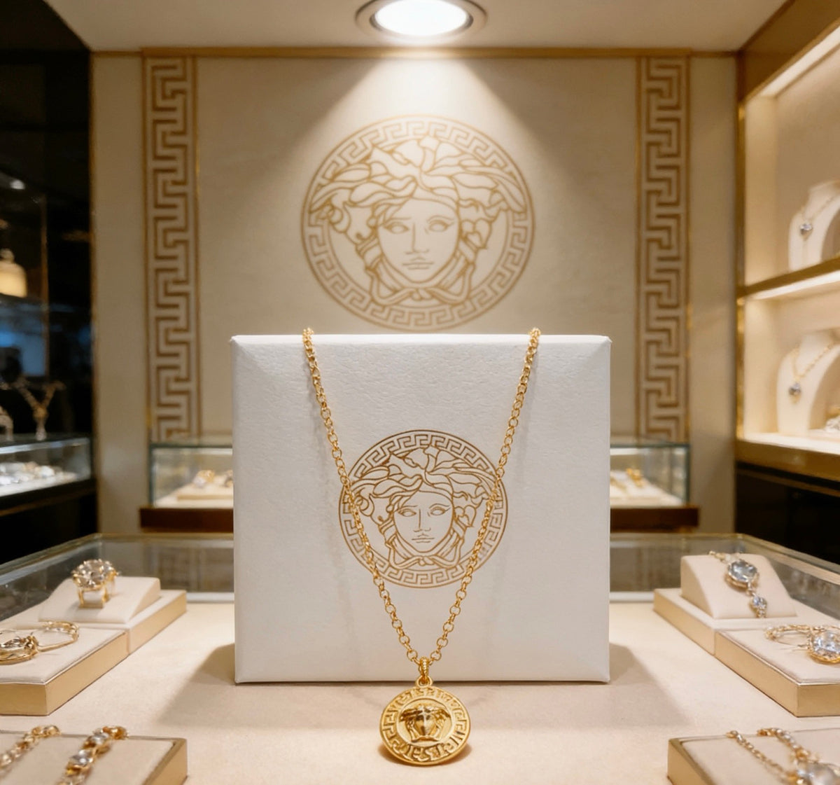 Medusa Head Pendant Necklace in Antique Silver-Tone – 60 cm side detail