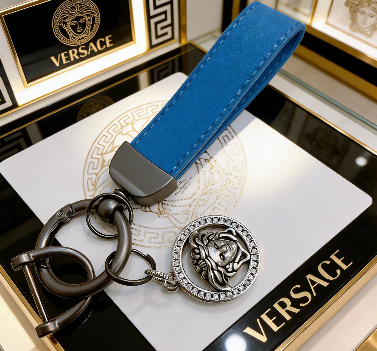 Statement Emblem Bag Charm Keychain with Distressed Finish – Streetwear – Design 03 side detail