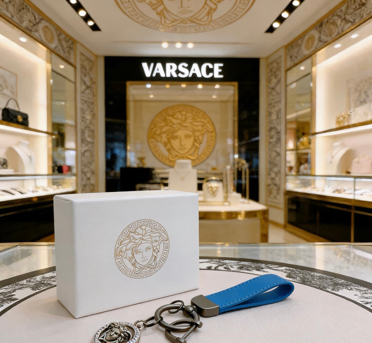 Statement Emblem Bag Charm Keychain with Distressed Finish – Streetwear – Design 03 front product view