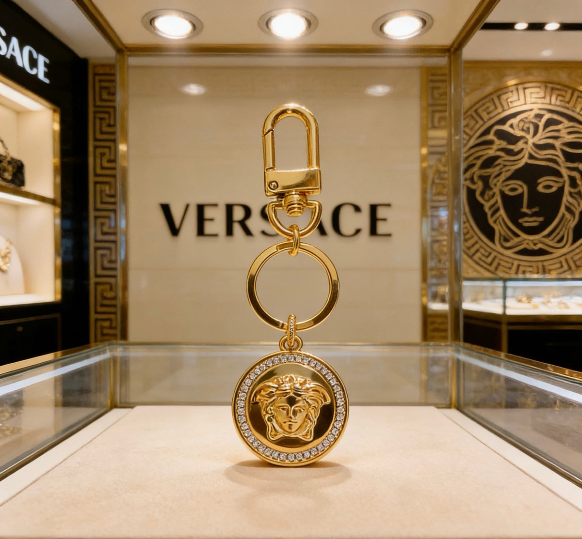 Statement Emblem Bag Charm Keychain with Distressed Finish – Streetwear side detail