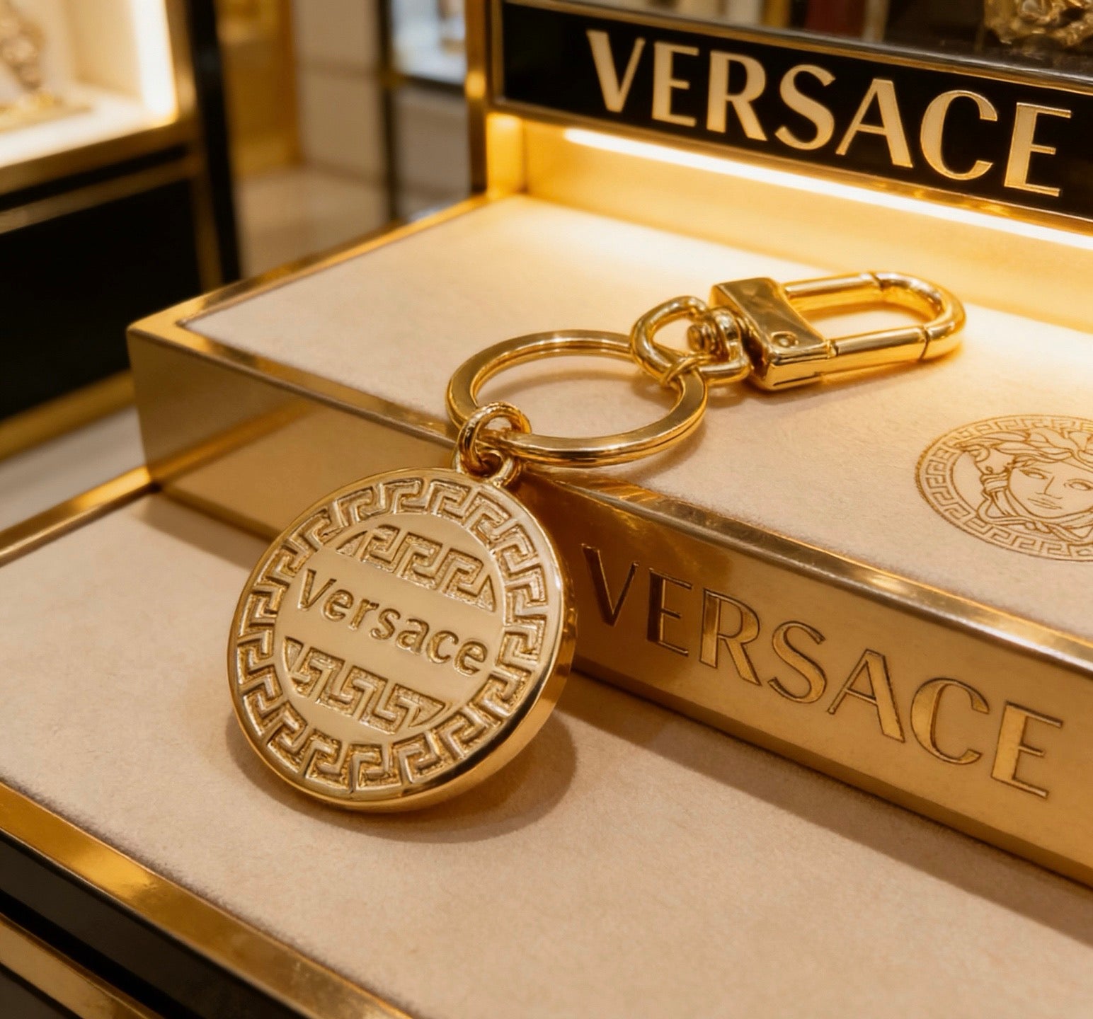 Statement Emblem Bag Charm Keychain with Distressed Finish – Streetwear front product view
