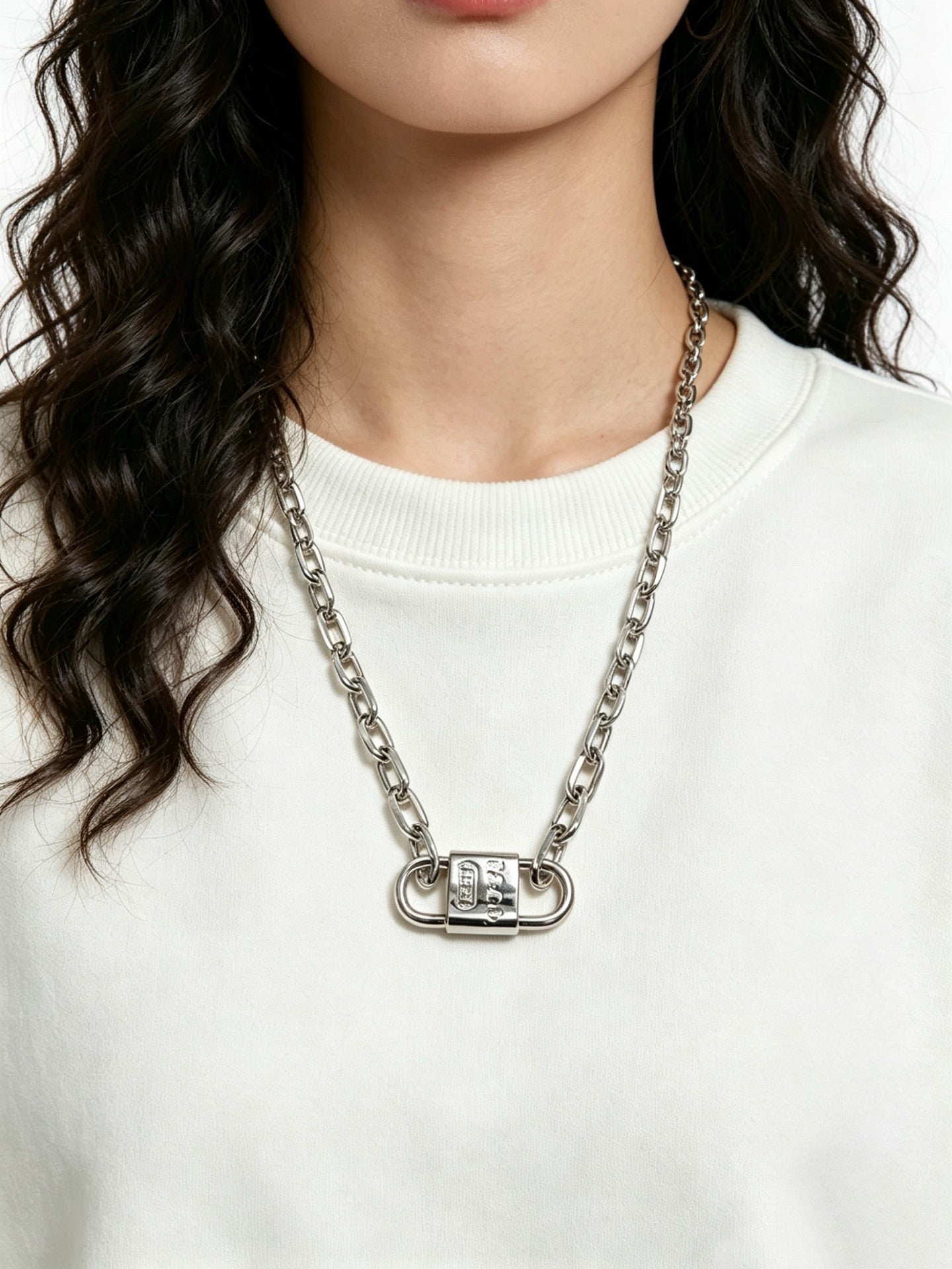 Signature Motif Pendant Necklace in Silver-Tone – Vintage Detail – Design 02 styled product view