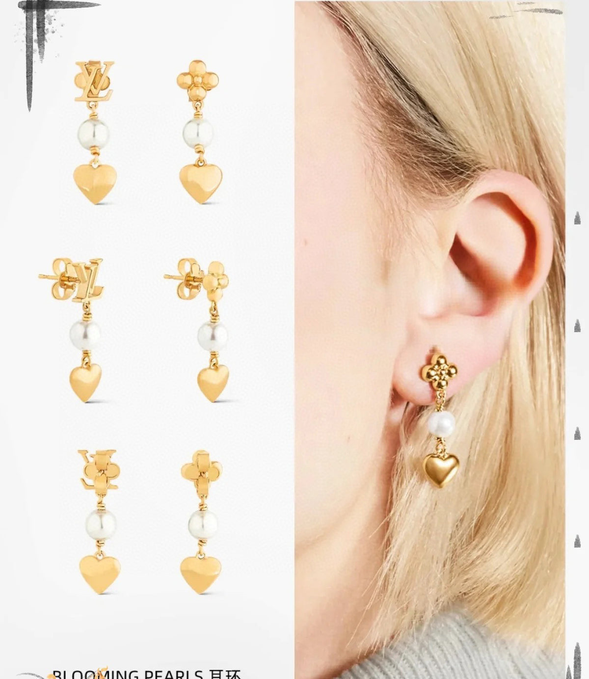 Letter Emblem Stud Earrings in Polished Metal-Tone – Design 004 detail view