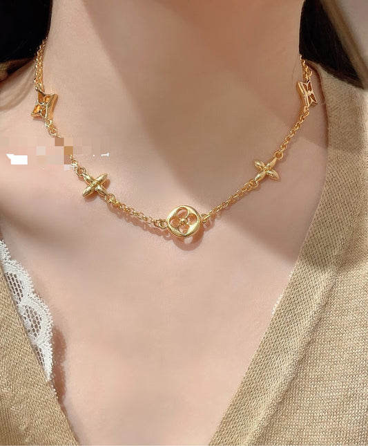 Letter Emblem Pendant Necklace in Polished Metal-Tone – Design 004 main product view