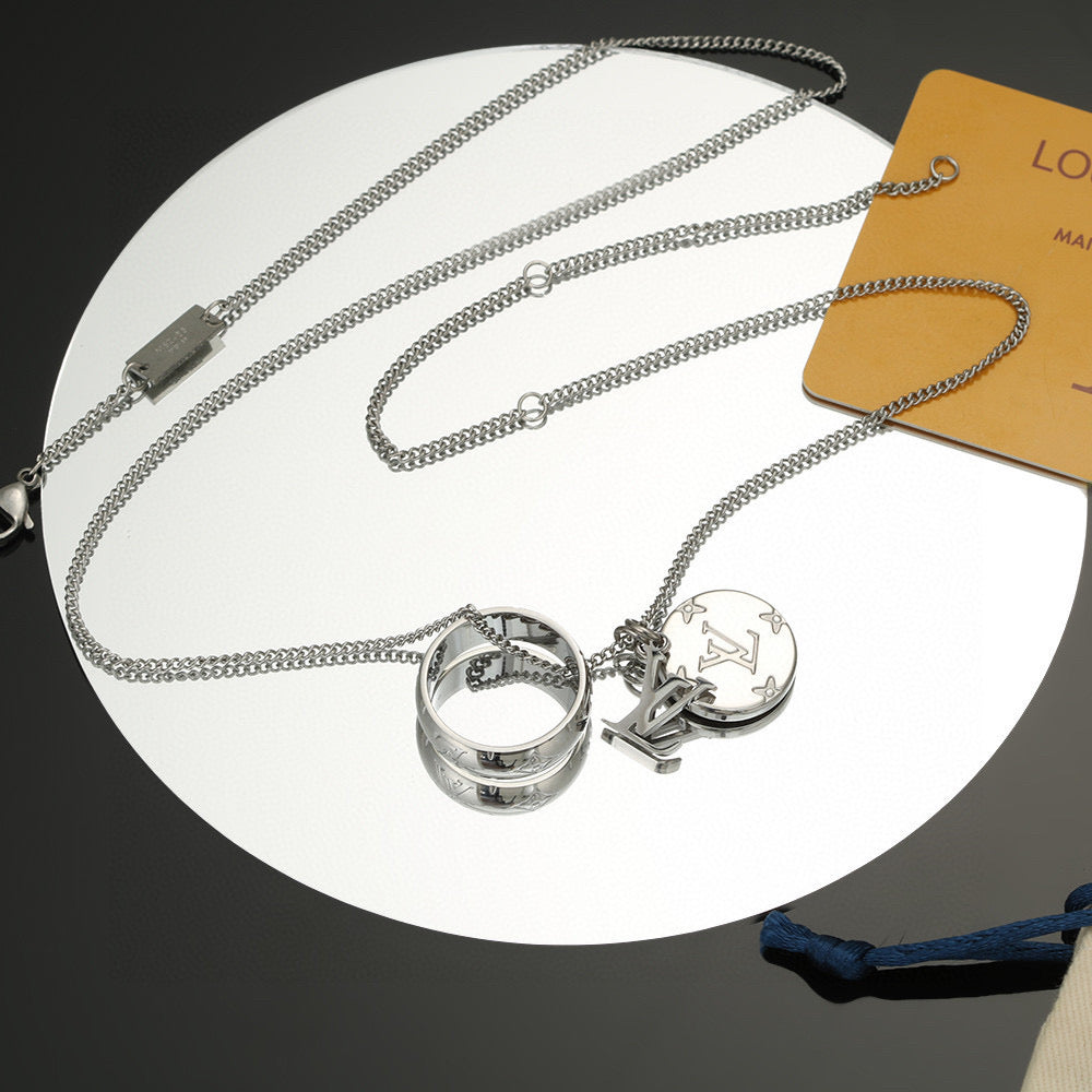 Letter Emblem Pendant Necklace in Polished Metal-Tone – Design 003 main product view
