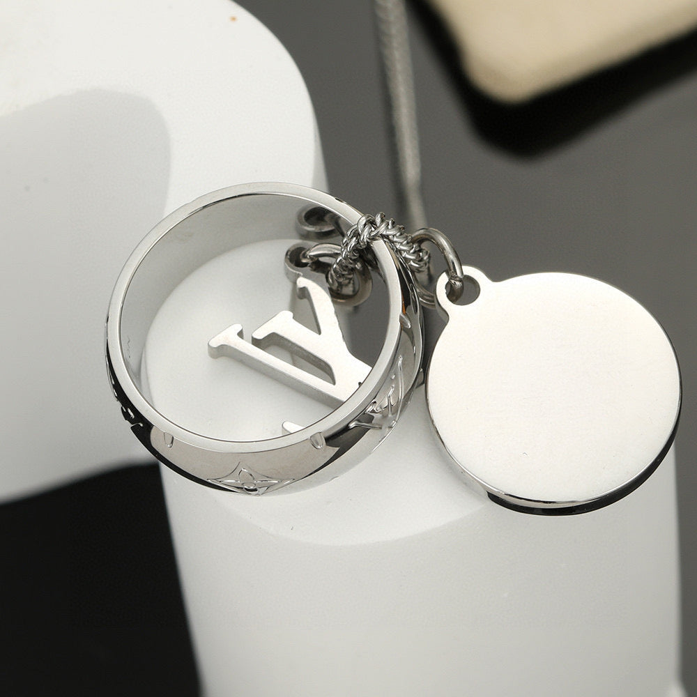 Letter Emblem Pendant Necklace in Polished Metal-Tone – Design 003 side detail