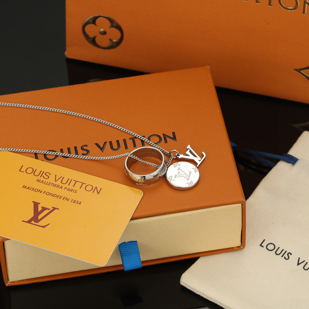 Letter Emblem Pendant Necklace in Polished Metal-Tone – Design 003 front product view