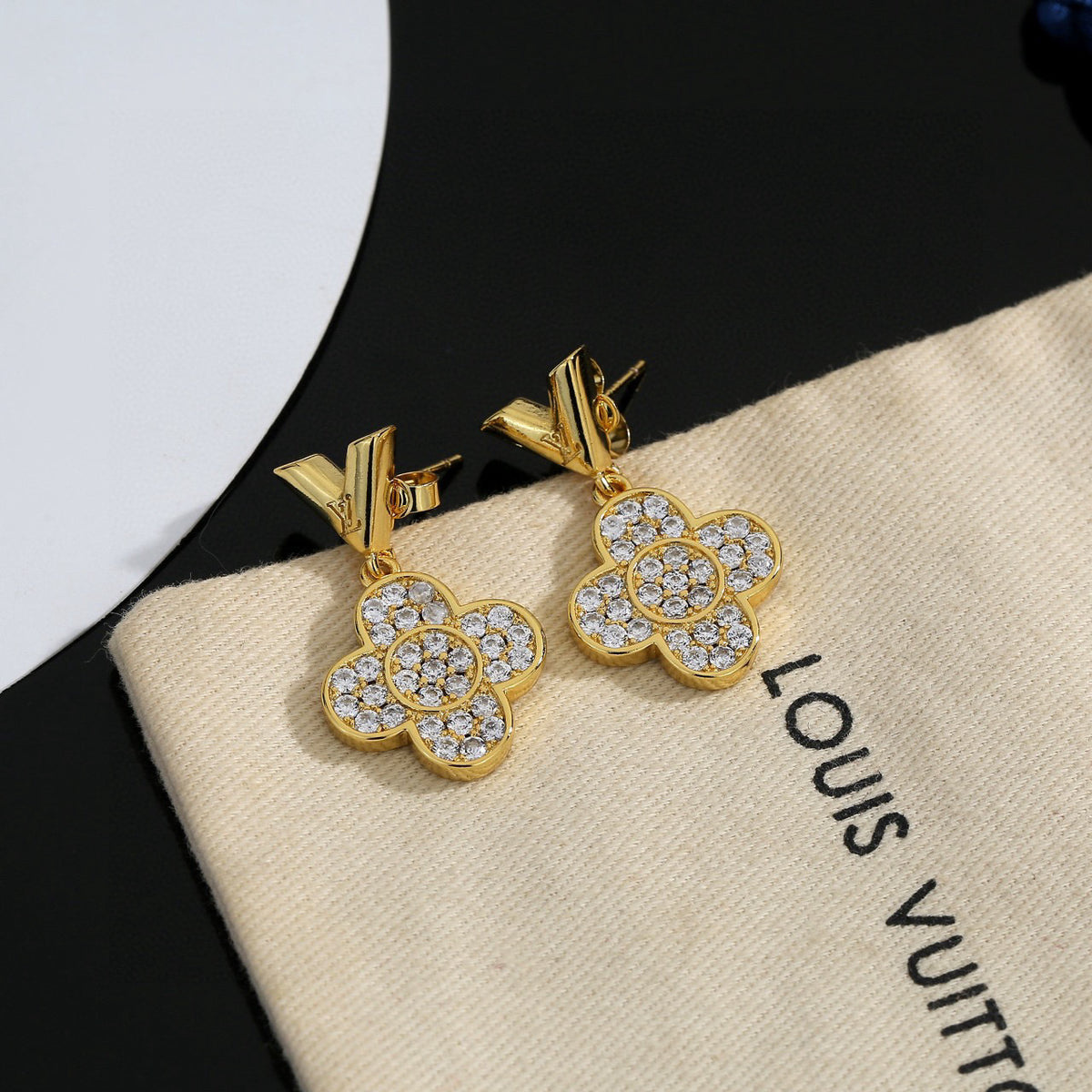 Geometric Emblem Stud Earrings in Polished Metal-Tone – Design 001 detail view