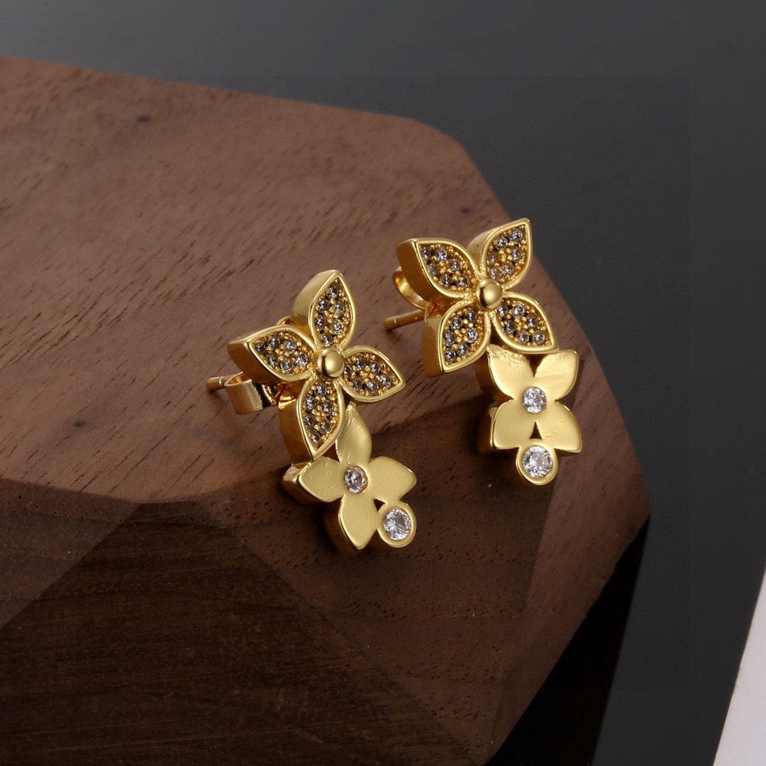 Letter Emblem Stud Earrings in Polished Metal-Tone – Design 002 side detail