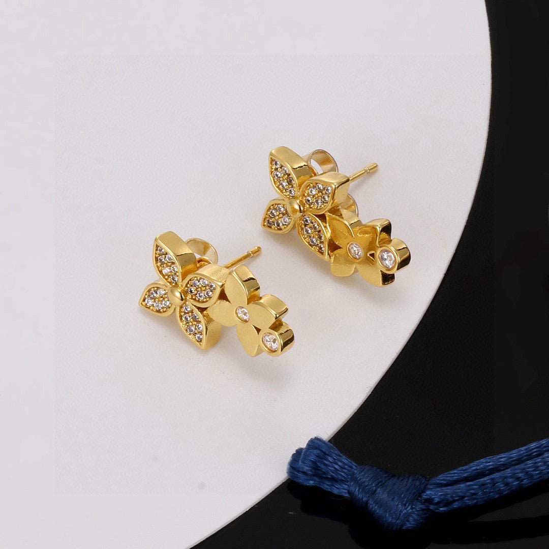 Letter Emblem Stud Earrings in Polished Metal-Tone – Design 002 detail view