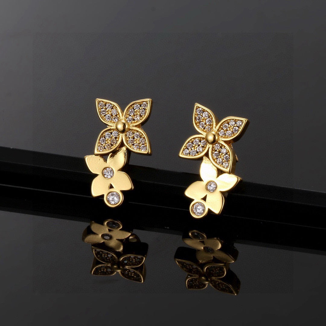 Letter Emblem Stud Earrings in Polished Metal-Tone – Design 002 front product view