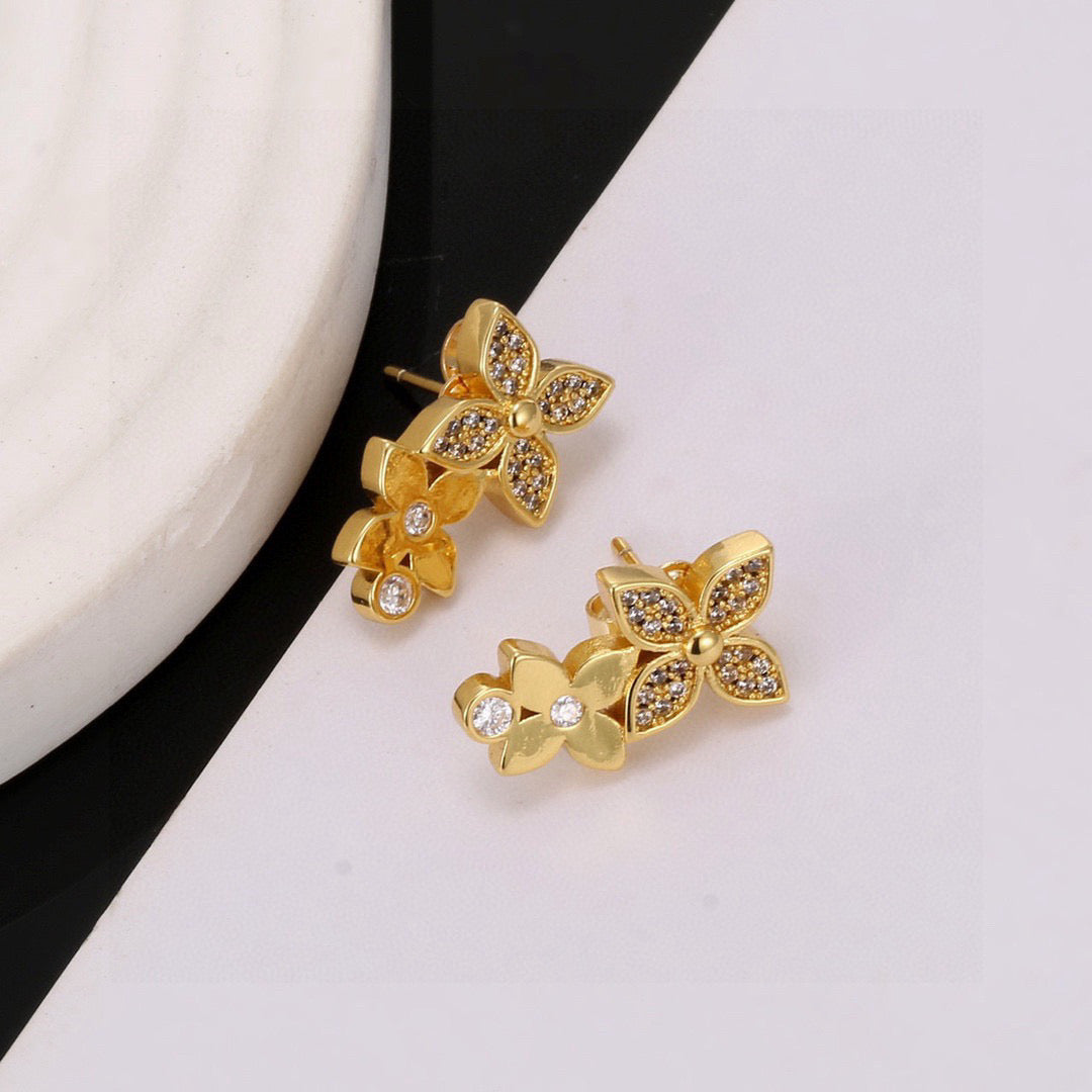 Letter Emblem Stud Earrings in Polished Metal-Tone – Design 002 close-up detail