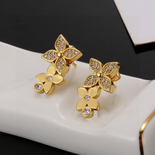 Letter Emblem Stud Earrings in Polished Metal-Tone – Design 001 main product view