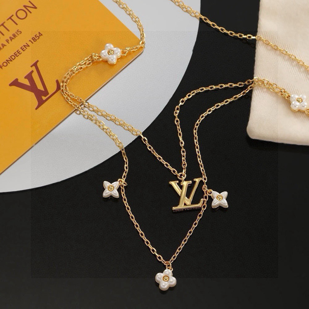 Letter Emblem Pendant Necklace in Polished Metal-Tone – Design 001 detail view