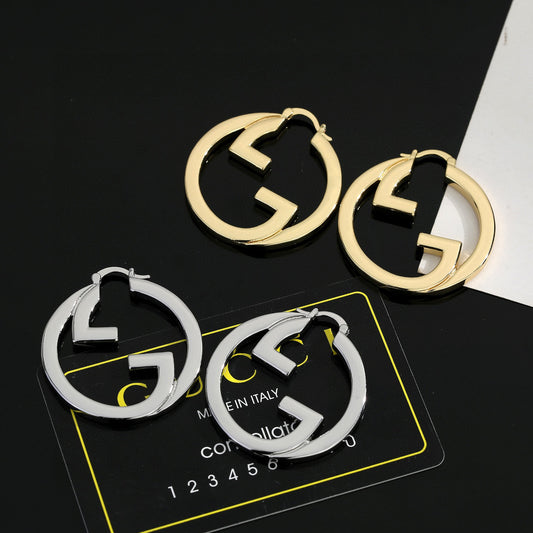 Geometric Emblem Stud Earrings in Polished Metal-Tone – Design 003 main product view