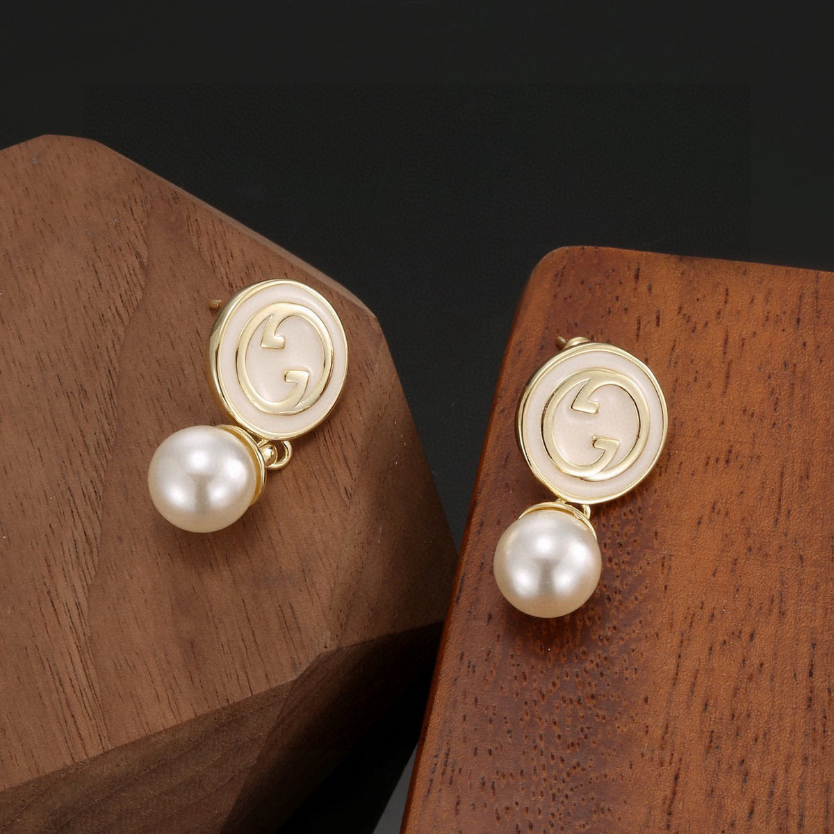 Geometric Emblem Stud Earrings in Polished Metal-Tone – Design 005 main product view