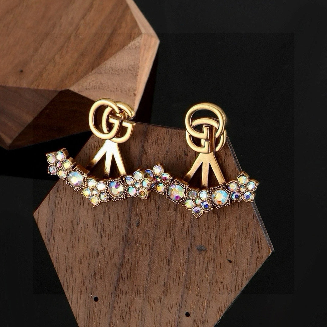 Double-G Emblem Stud Earrings in Gold-Tone – Design 004 styled product view