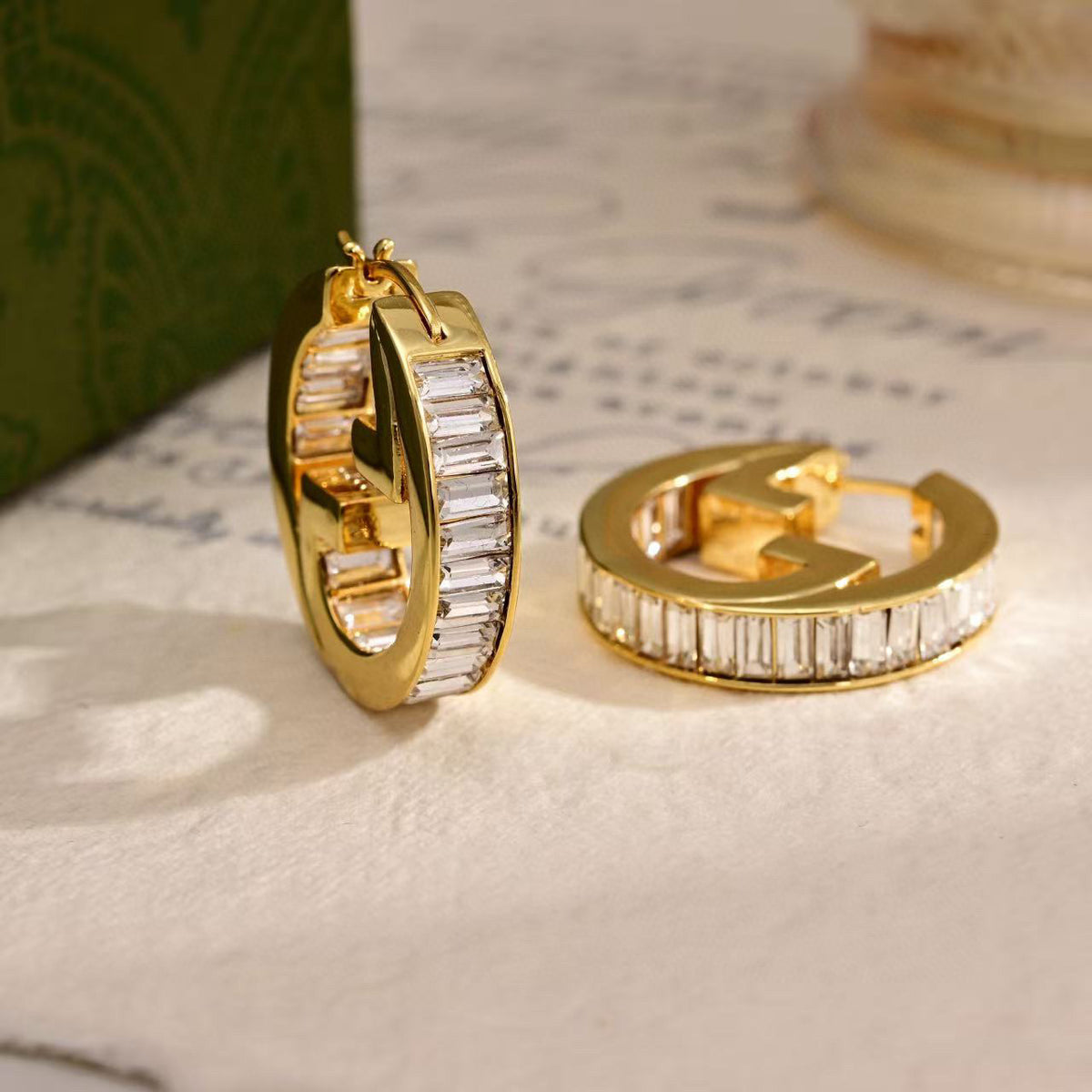 Geometric Emblem Stud Earrings in Polished Metal-Tone – Design 004 detail view