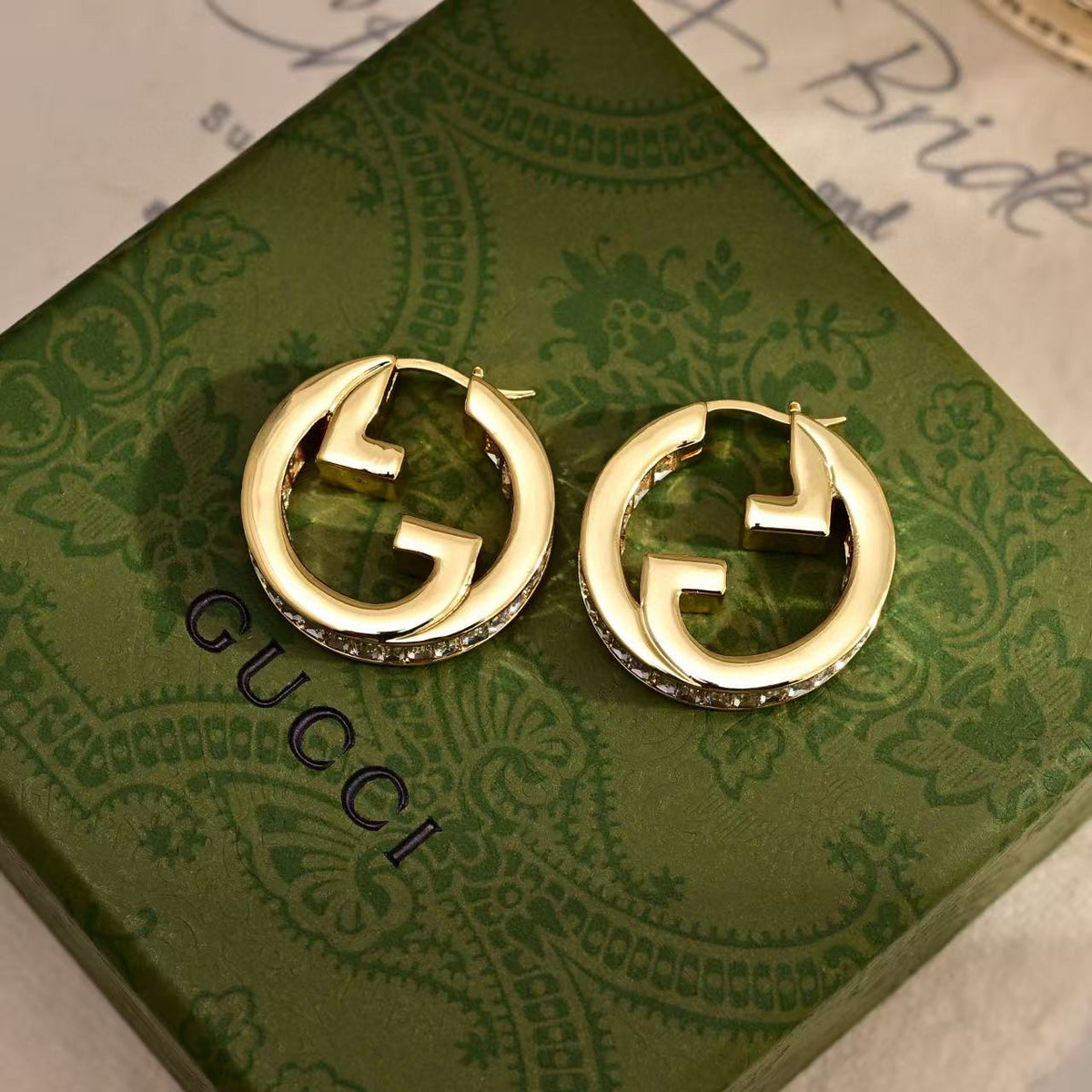 Geometric Emblem Stud Earrings in Polished Metal-Tone – Design 004 front product view