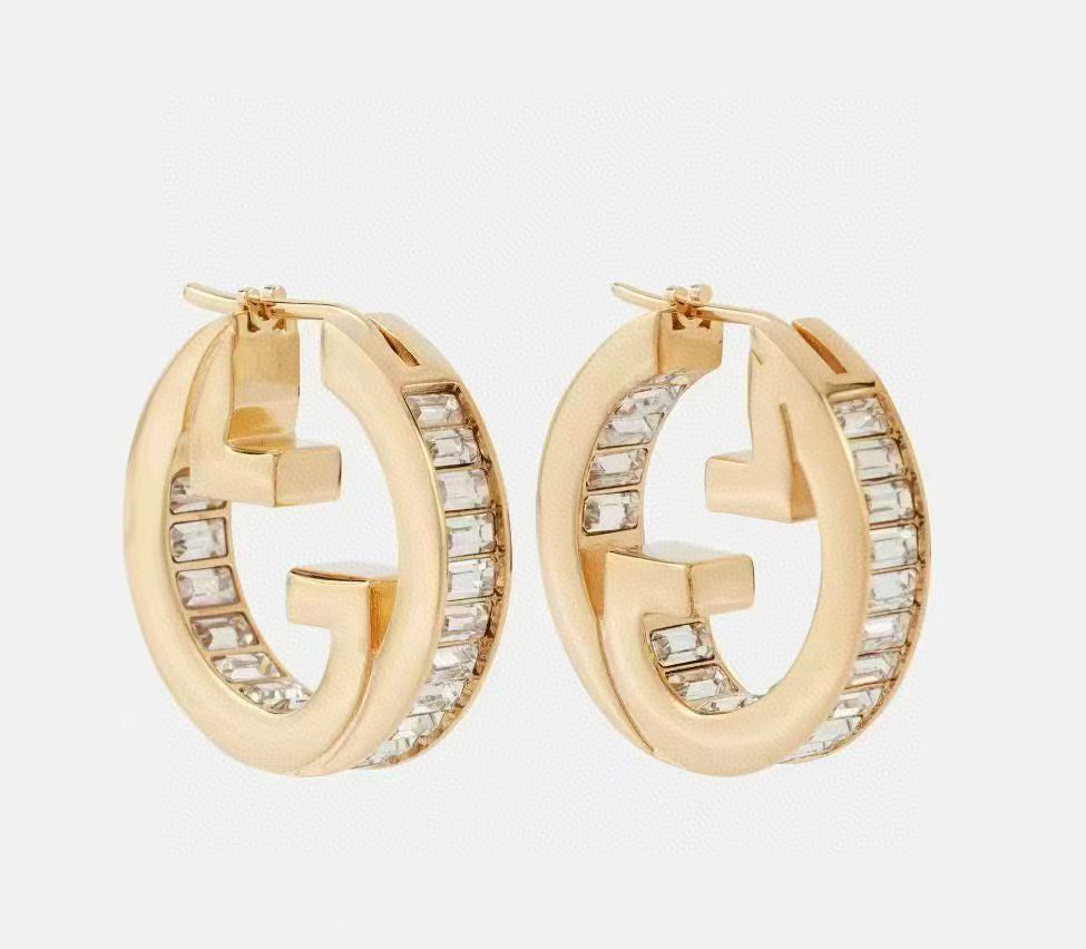 Geometric Emblem Stud Earrings in Polished Metal-Tone – Design 001 main product view