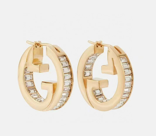 Geometric Emblem Stud Earrings in Polished Metal-Tone – Design 004 main product view