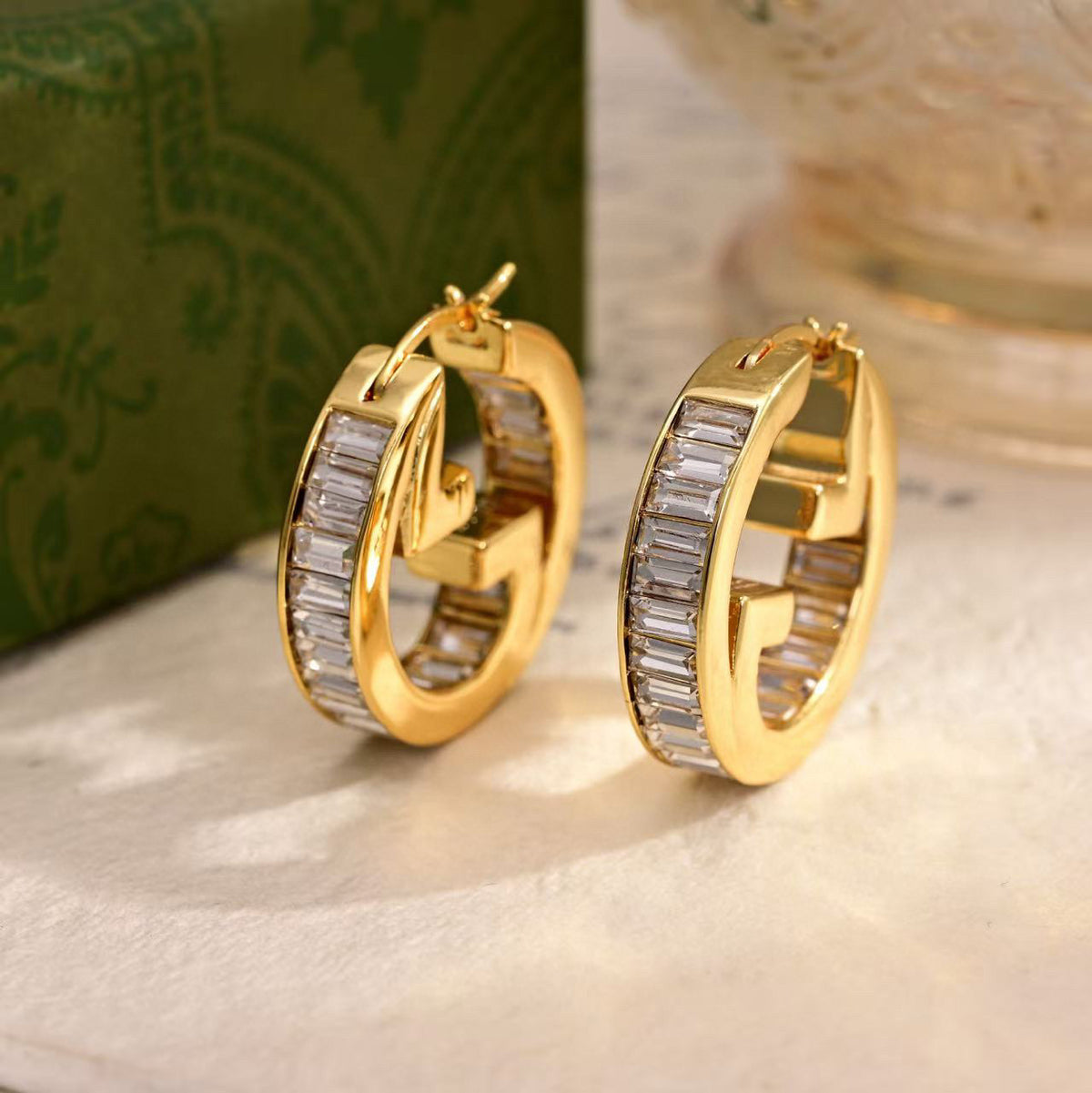 Geometric Emblem Stud Earrings in Polished Metal-Tone – Design 004 front product view