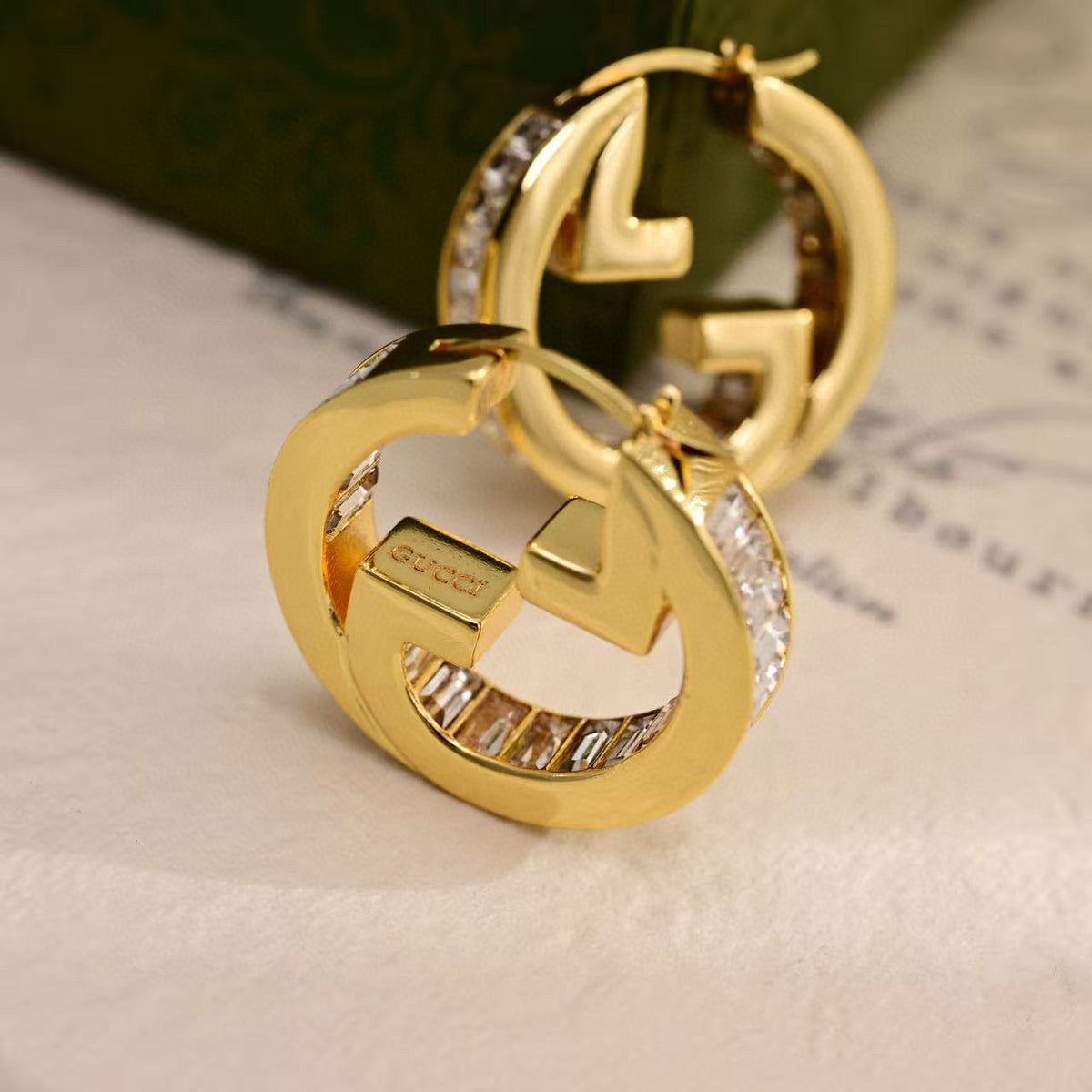 Geometric Emblem Stud Earrings in Polished Metal-Tone – Design 004 side detail