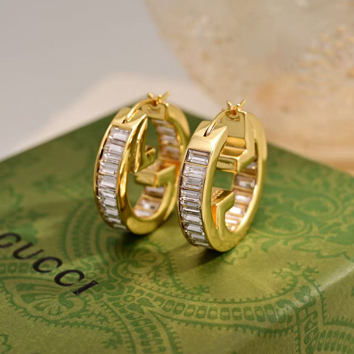 Geometric Emblem Stud Earrings in Polished Metal-Tone – Design 001 styled product view