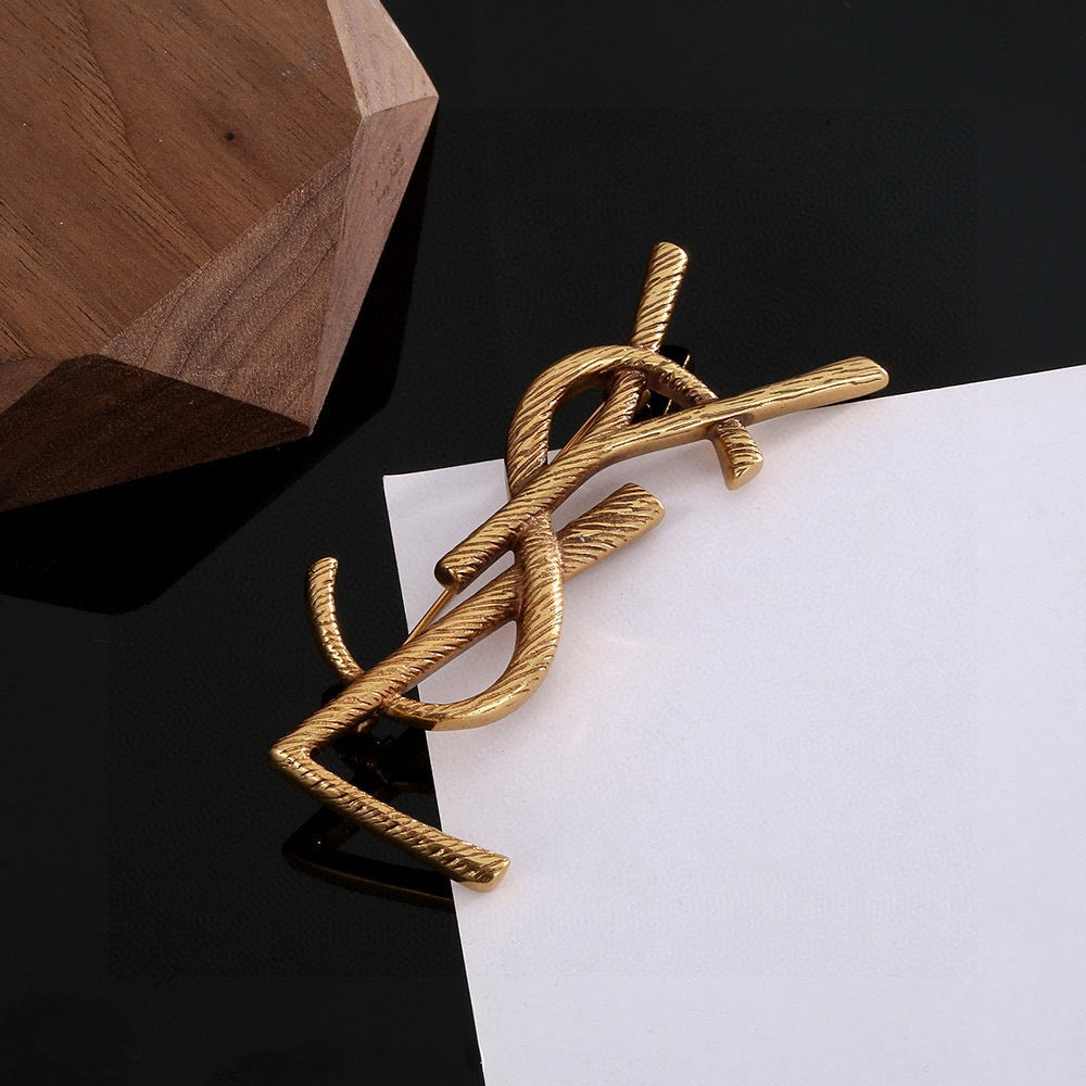 Geometric Emblem Brooch in Polished Metal-Tone – Design 001 front product view
