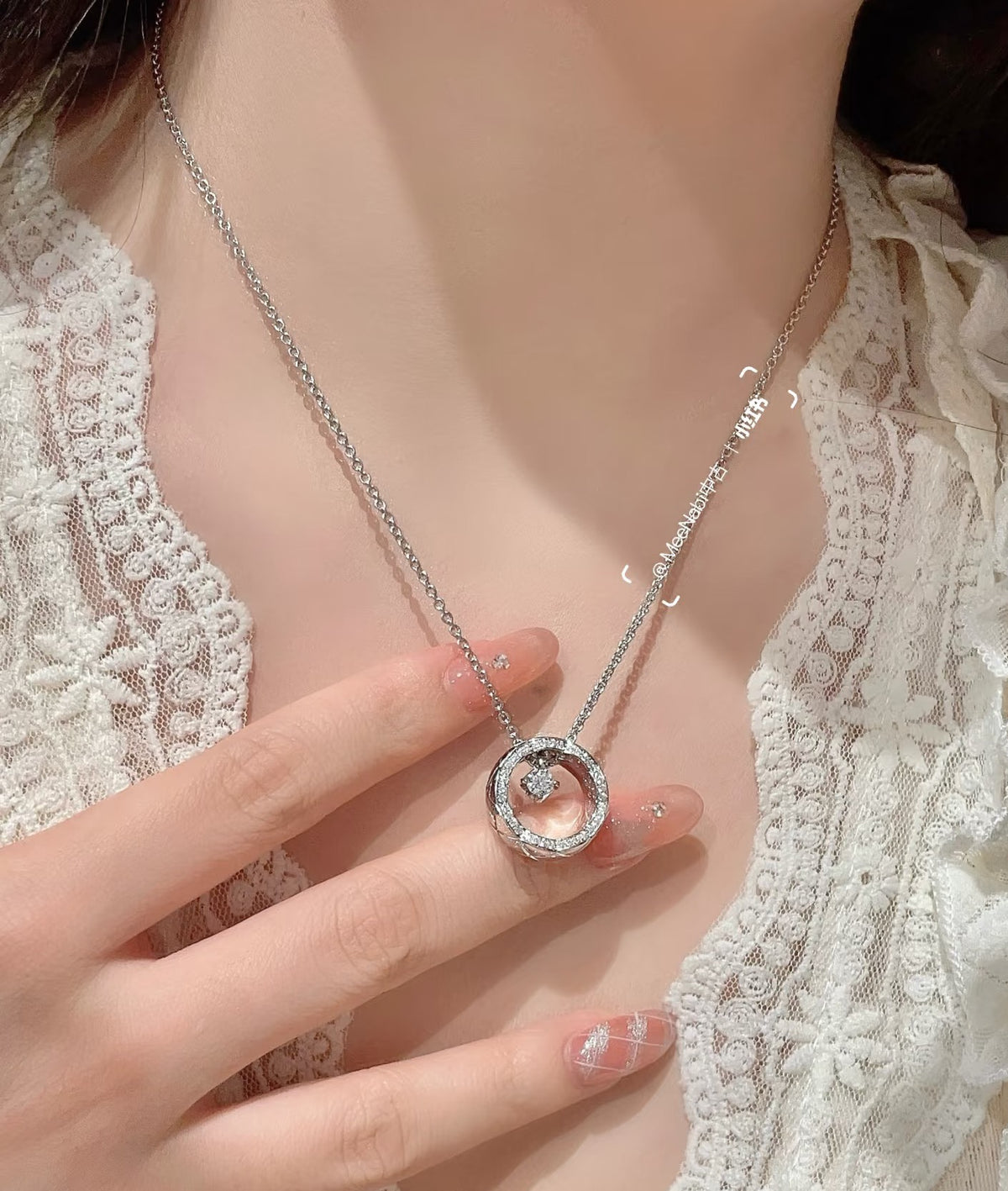 Signature Emblem Pendant Necklace in Polished Metal-Tone – Red Detail front product view