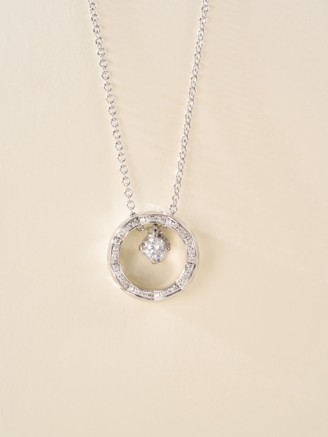Signature Emblem Pendant Necklace in Polished Metal-Tone – Red Detail main product view