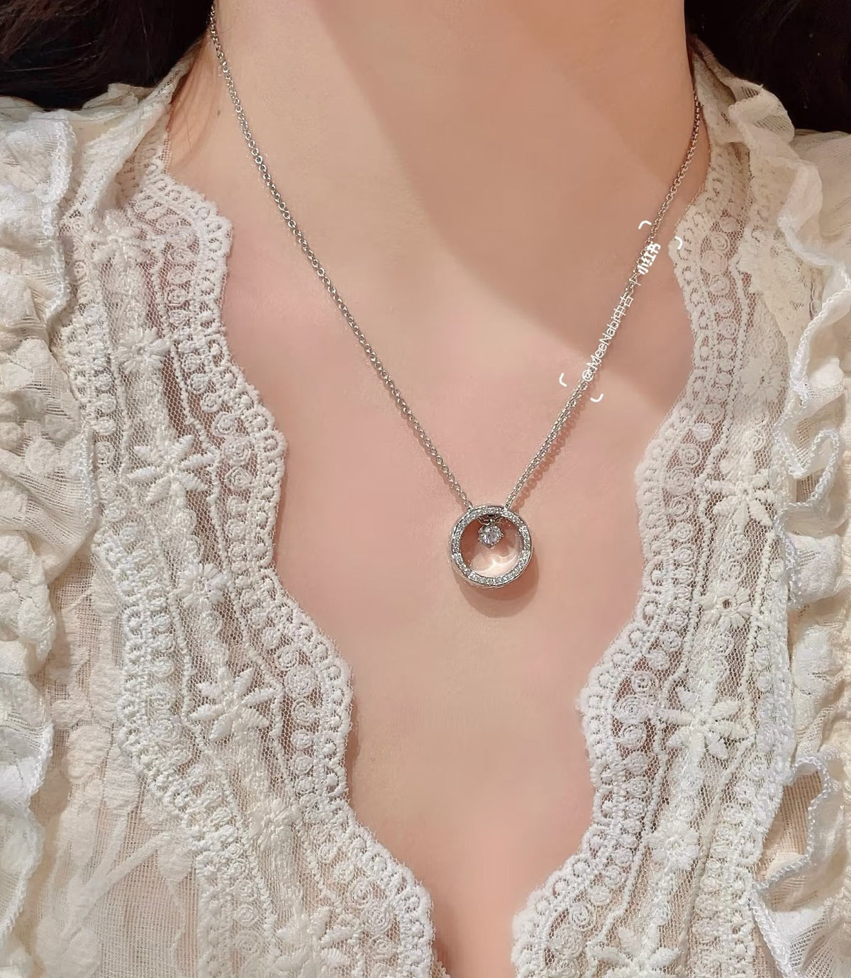 Signature Emblem Pendant Necklace in Polished Metal-Tone – Red Detail detail view