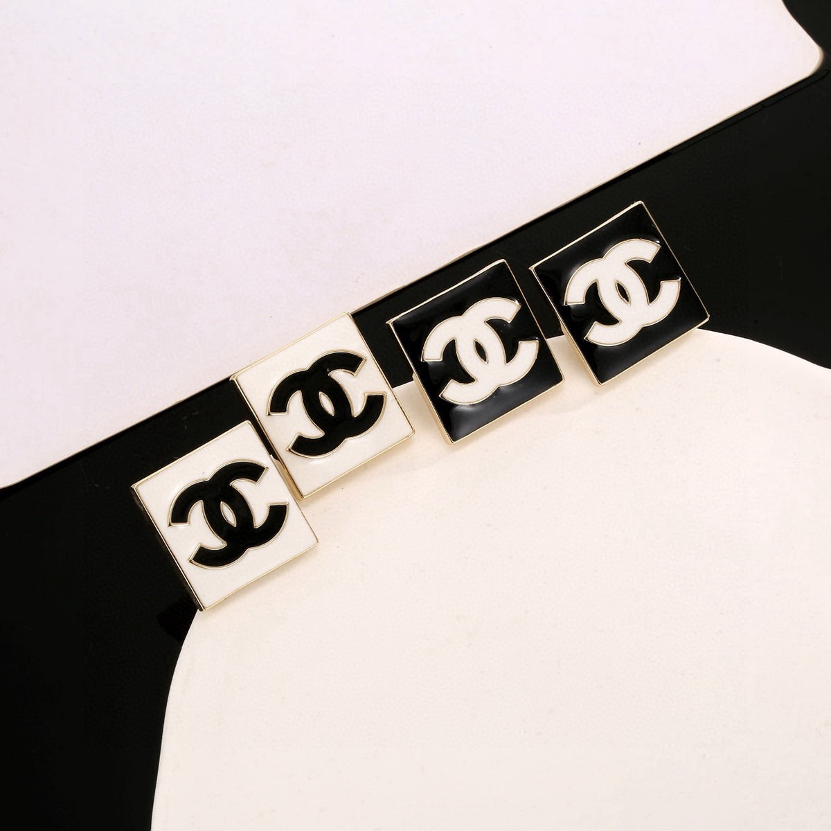 Double-C Emblem Stud Earrings in Gold-Tone – Design 006 main product view