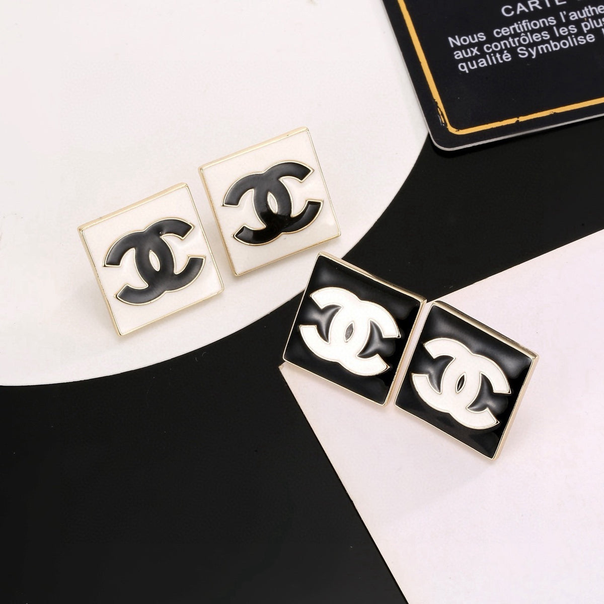 Double-C Emblem Stud Earrings in Gold-Tone – Design 006 main product view