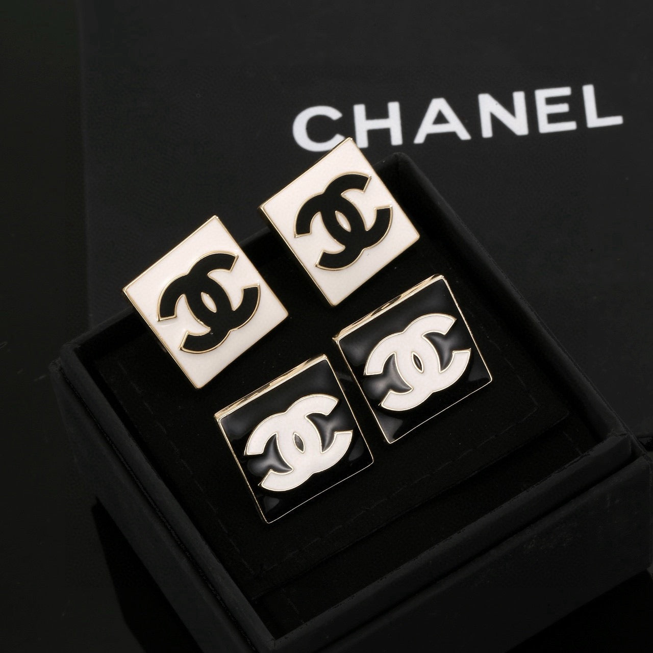 Double-C Emblem Stud Earrings in Gold-Tone – Design 006 side detail