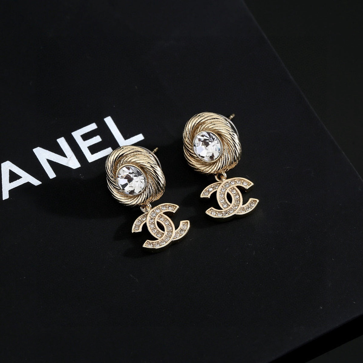Double-C Emblem Stud Earrings in Gold-Tone – Design 001 front product view