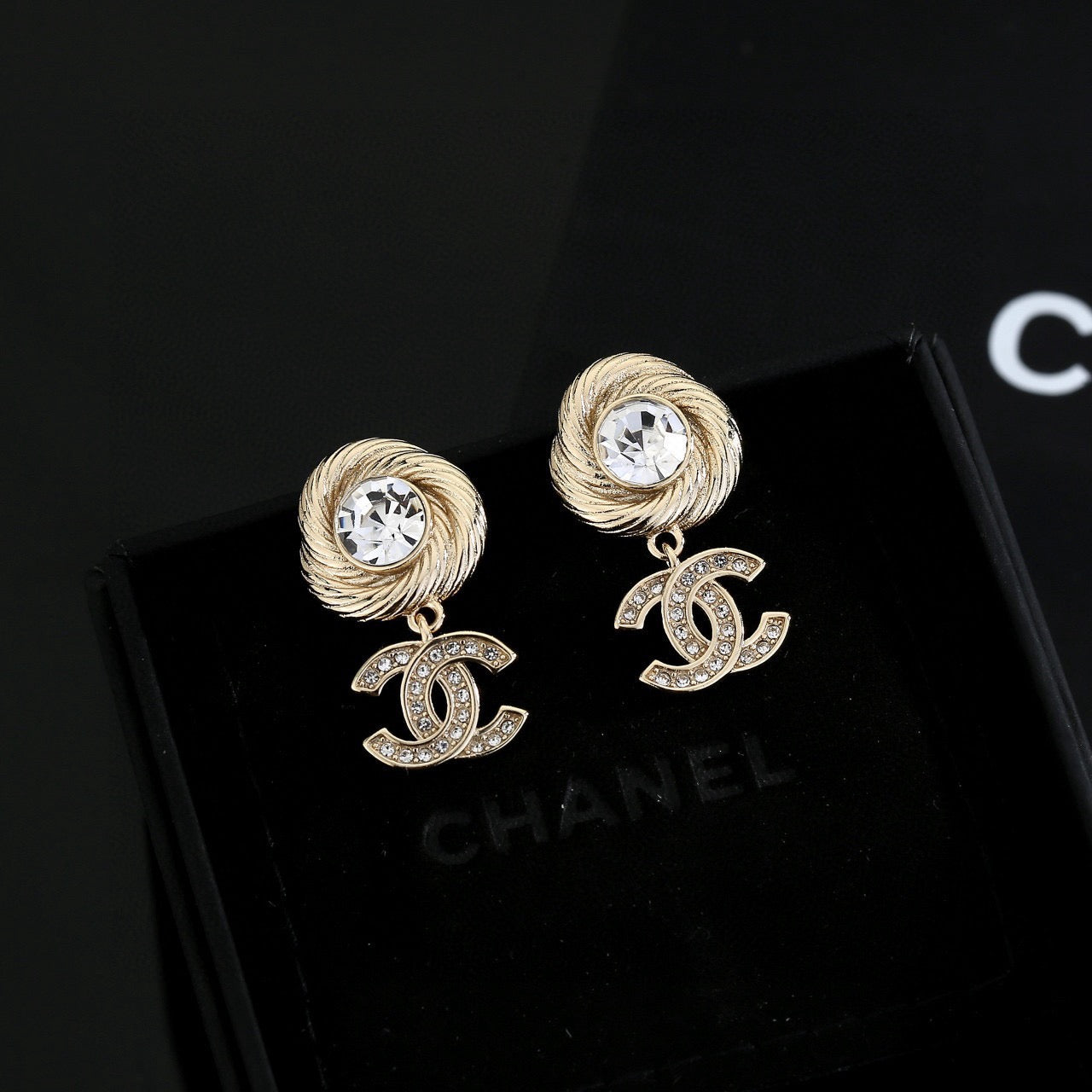 Double-C Emblem Stud Earrings in Gold-Tone – Design 001 main product view