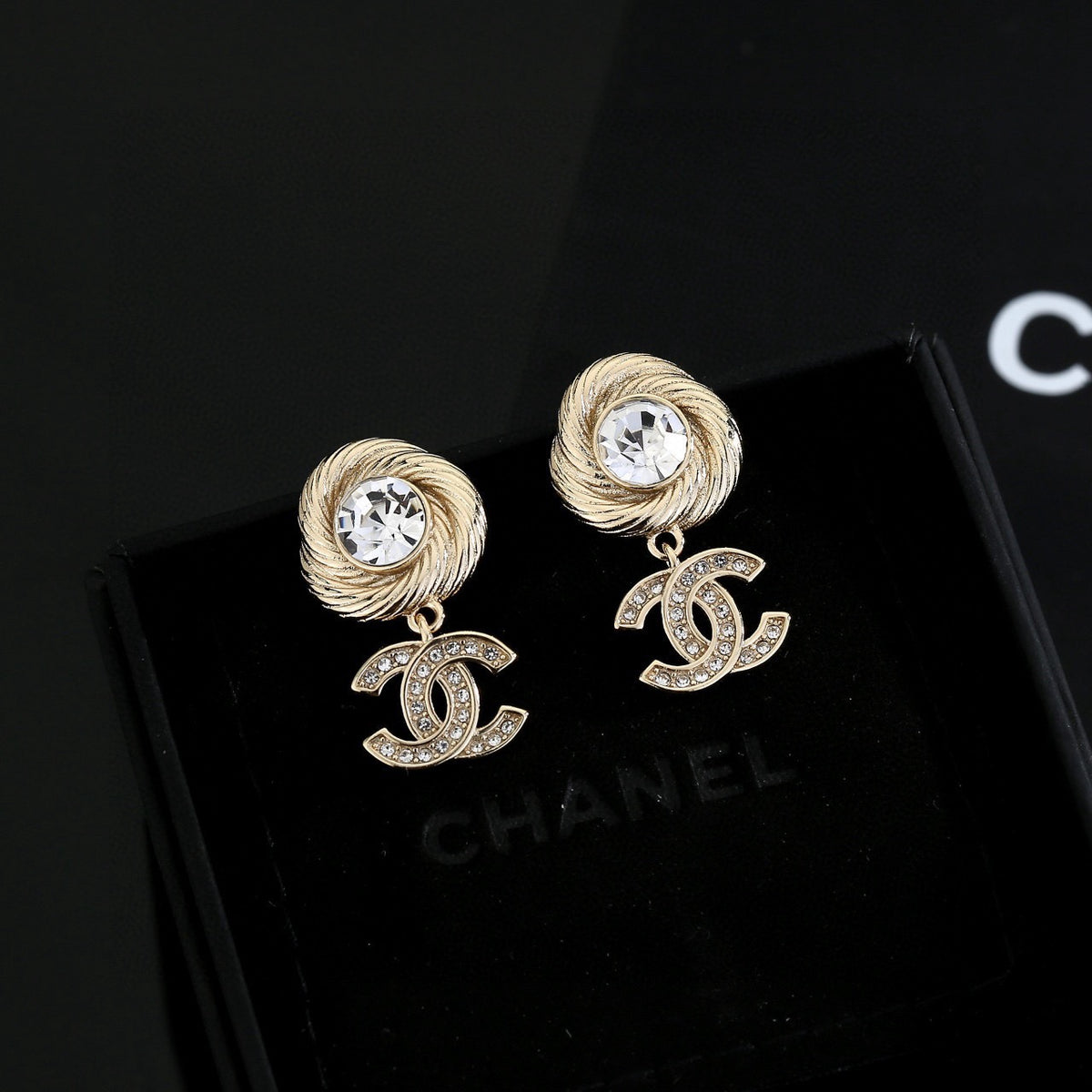 Double-C Emblem Stud Earrings in Gold-Tone – Design 004 main product view