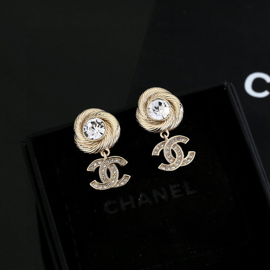 Double-C Emblem Stud Earrings in Gold-Tone – Design 004 main product view