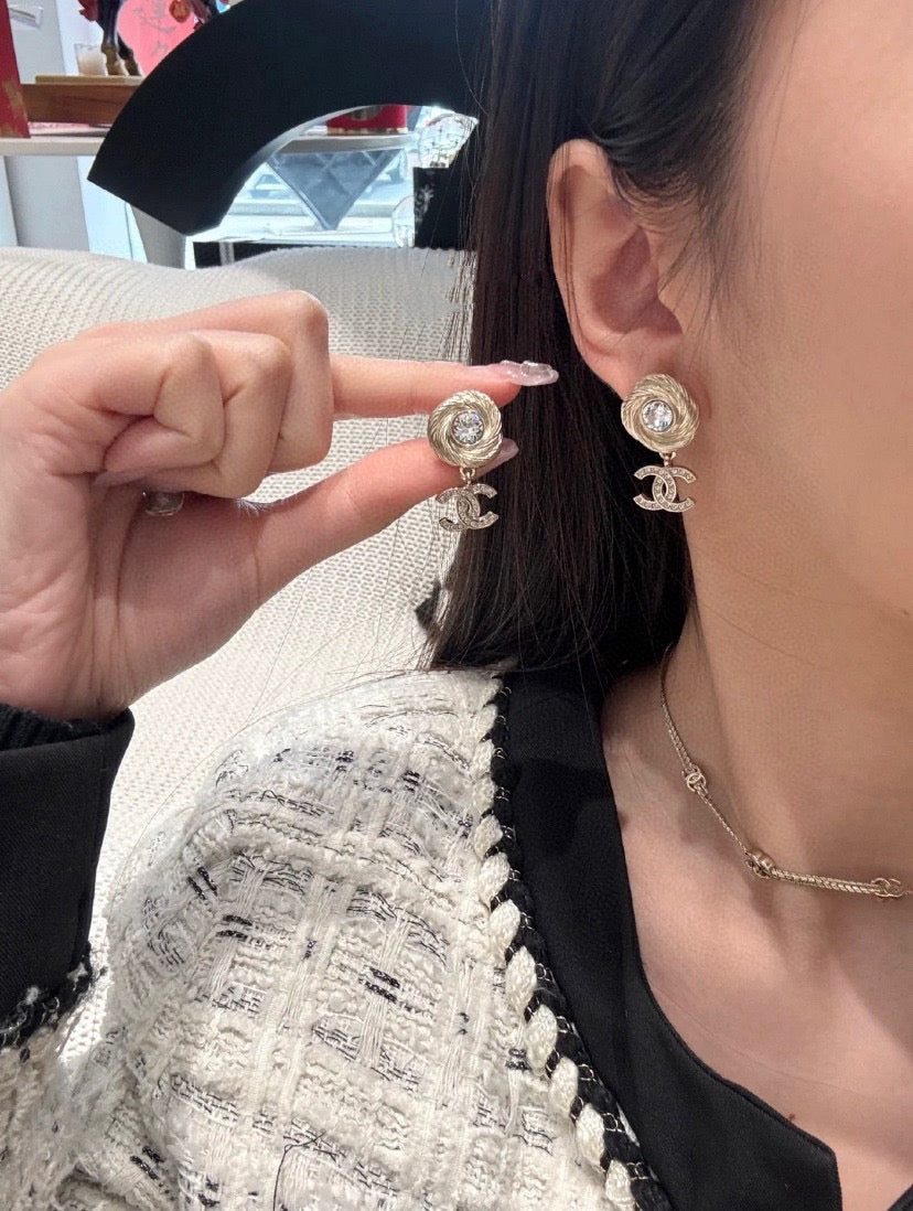 Double-C Emblem Stud Earrings in Gold-Tone – Design 001 styled product view
