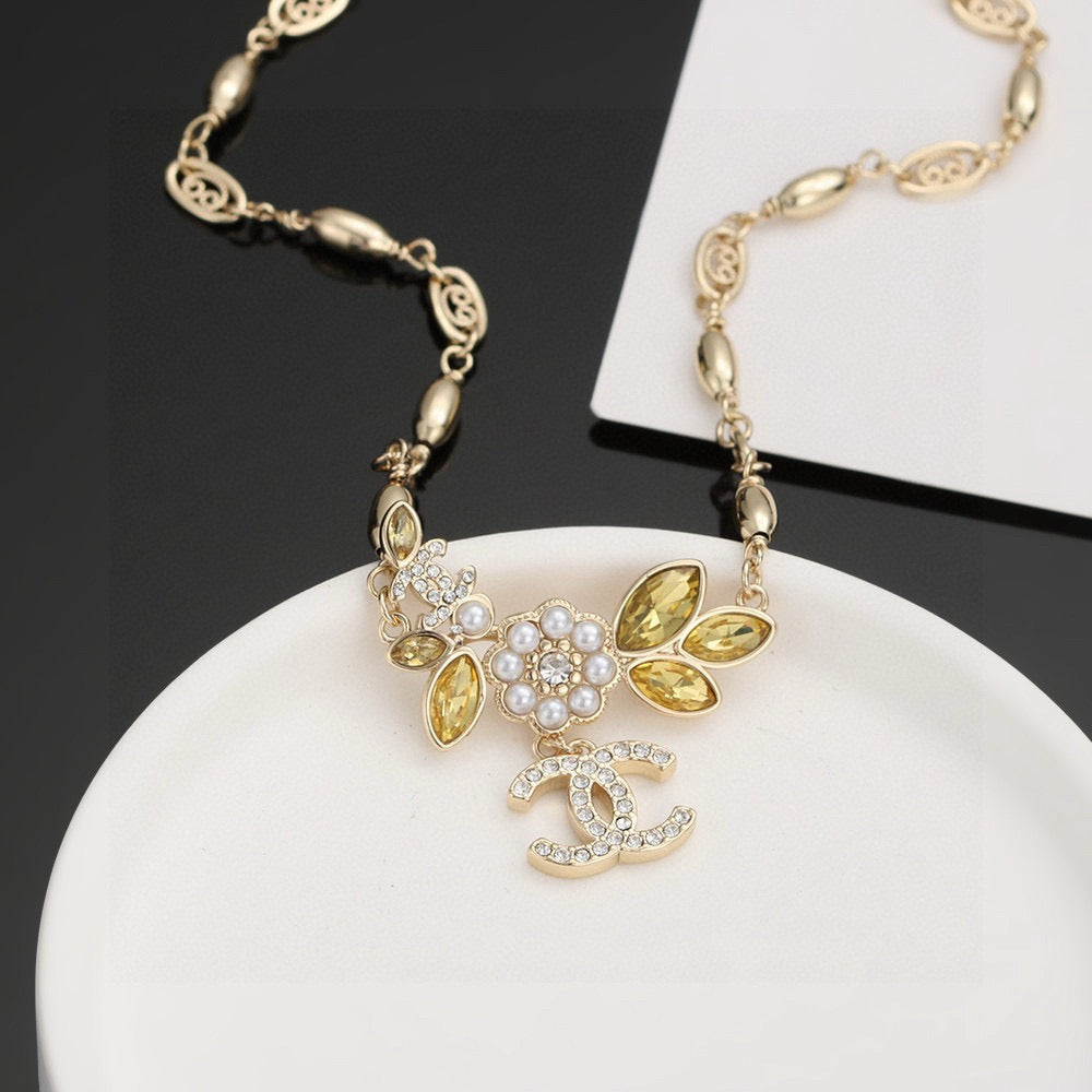 Camellia Pendant Necklace in Gold-Tone – Camellia Detail – Design 002 front product view