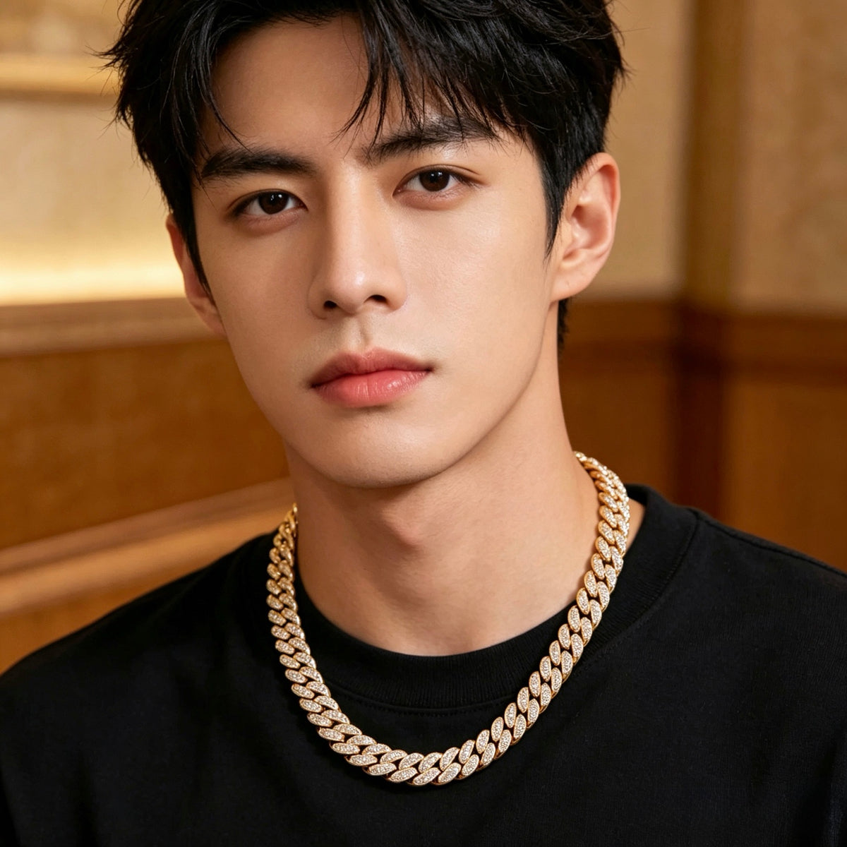 Double-G Emblem Pendant Necklace in Polished Metal-Tone – Design 014 close-up detail