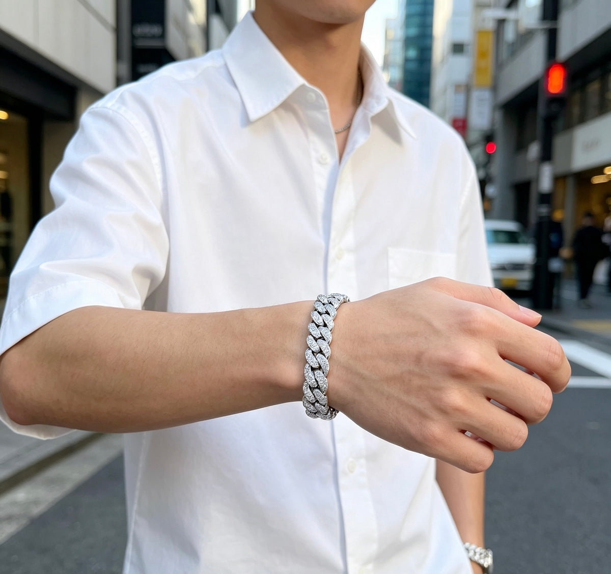 Geometric Emblem Bracelet in Polished Metal-Tone – Design 006 detail view