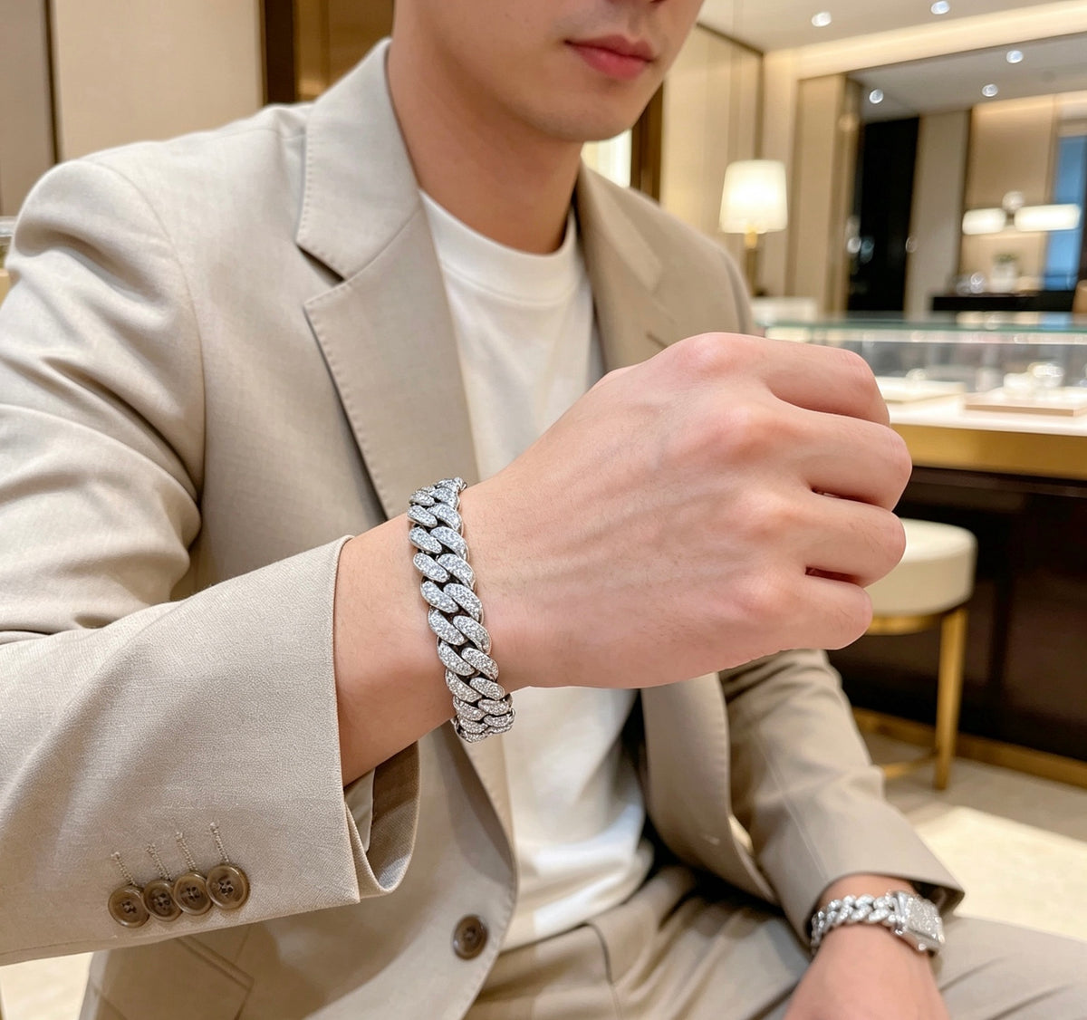 Geometric Emblem Bracelet in Polished Metal-Tone – Design 006 detail view